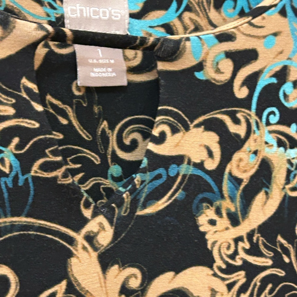 Chico’s Top With Quarter Length Sleeves - Size 1(M-8) Multi Design - Picture 4 of 14